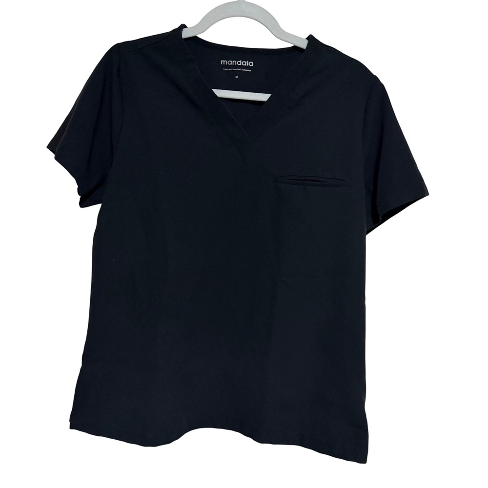 Mandala Black V-Neck Scrub Top Equa-Tek Technology Short Sleeve Size M